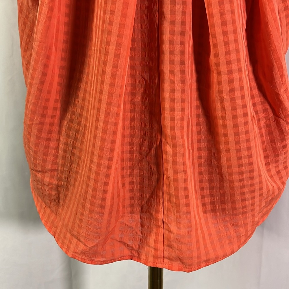 NWT Anthropologie Deletta Orange Gingham Mixed Media High Low Top - Picture 13 of 16